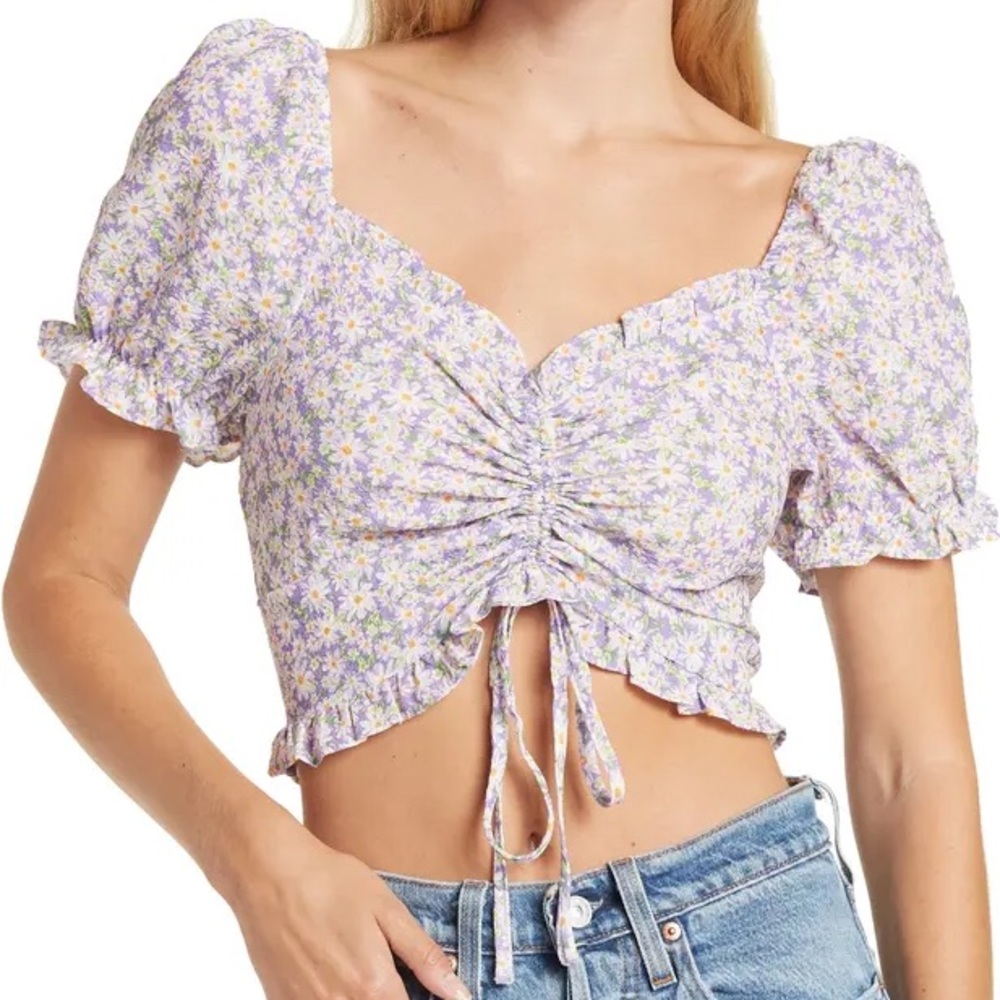 NWT Elodie Ruffle Ruched Floral Top